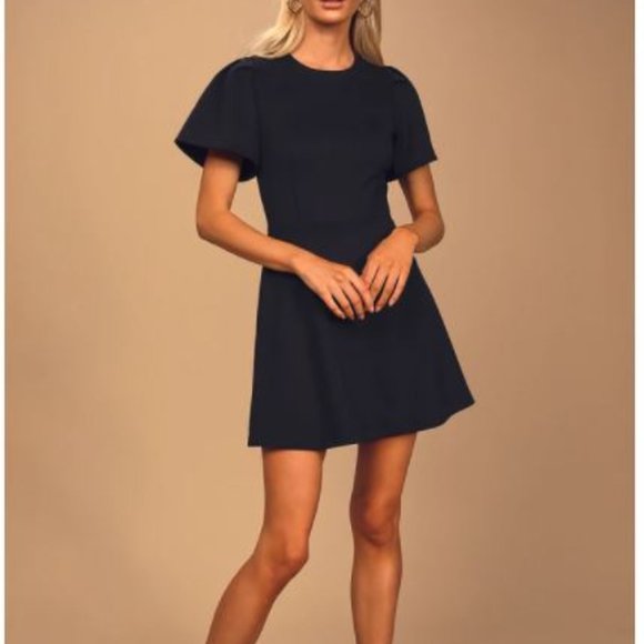 Lulus Perfect Twirl Black Short Sleeve Mini Dress - Picture 1 of 5